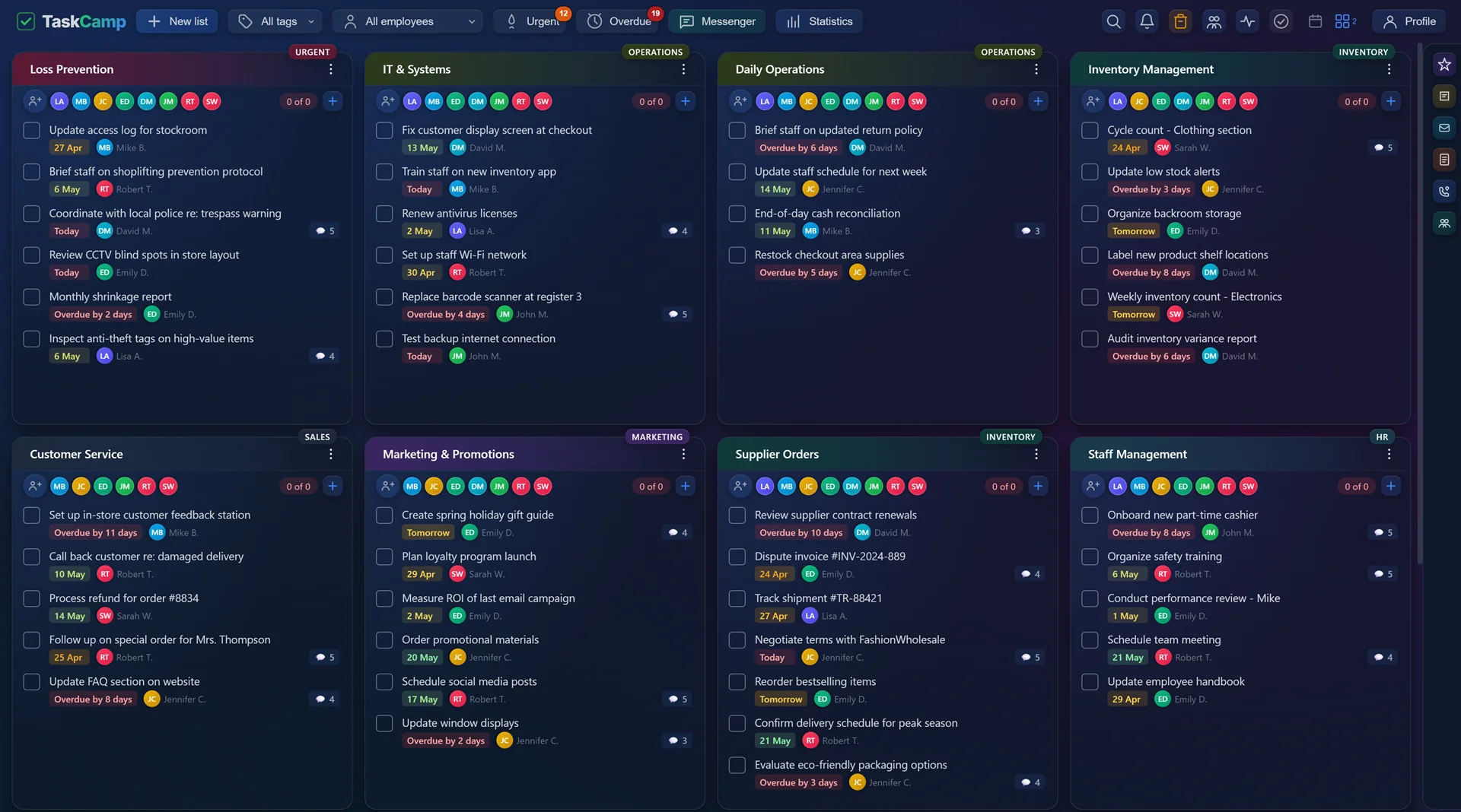 TaskCamp — tâches, listes, équipe